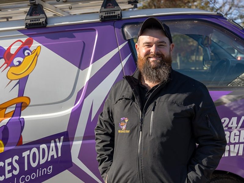 Daniel in front of plumbing van speedy services today Sunbury
